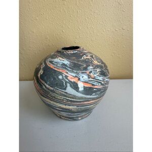 Signed “KLER ’07” Studio Pottery Vase – Agateware / Neriage Marbled Clay, 5”X6”